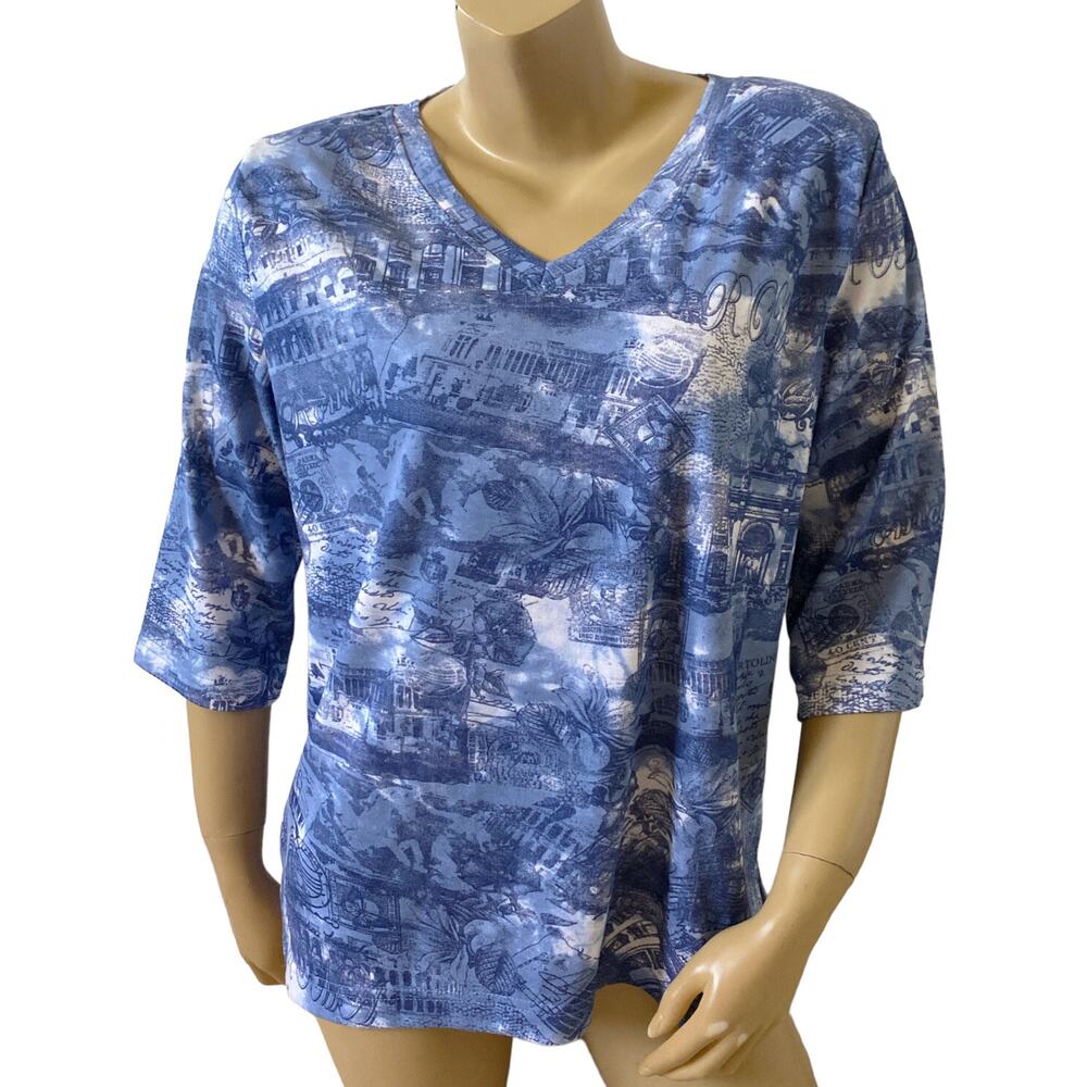 BON WORTH Womens Petite Size SP PS Rome Italy Graphic V Neck 3/4 Sleeve T Shirt
